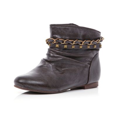 Girls brown slouch ankle boots