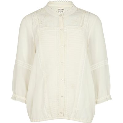 Girls cream victoriana trapped hem blouse