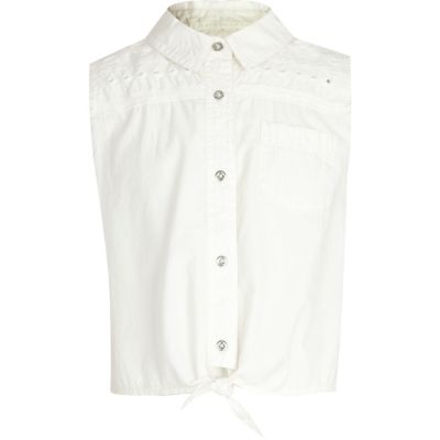 Girls white tie front shirt