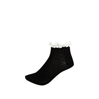 Girls black crochet lace frill socks