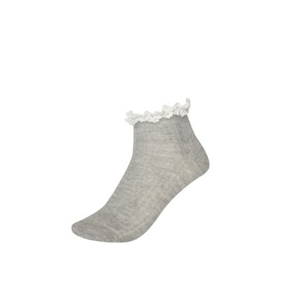 Girls grey crochet lace frill socks