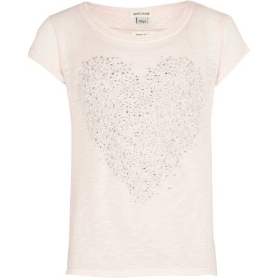 Girls pink cross back studded heart top