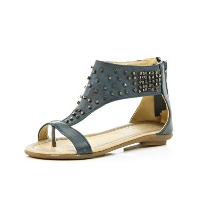 Girls grey studded sandals