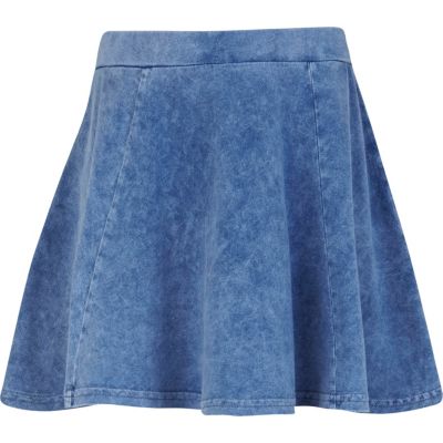 Girls blue acid wash skater skirt