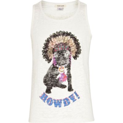 Girls cream dog print vest top