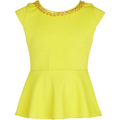 Girls lime green chain trim peplum top