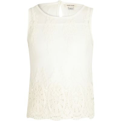 Girls cream crochet lace top