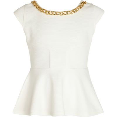 Girls white chain trim peplum top
