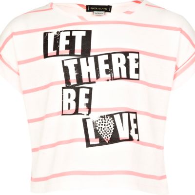 Girls pink stripe let there be love crop top