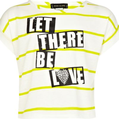 Girls lime stripe let there be love crop top