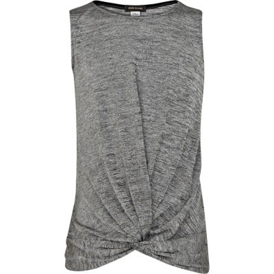 Girls grey studded twist front vest