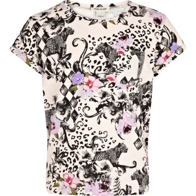 Girls animal and floral print t-shirt