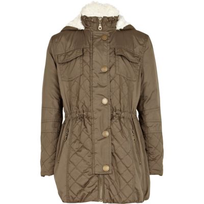 Girls khaki luxe parka jacket