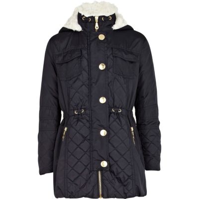 Girls navy luxe parka jacket