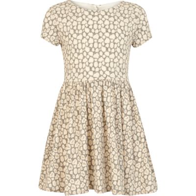 Girls grey animal print skater dress