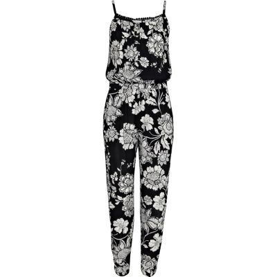 Girls black floral jumpsuit