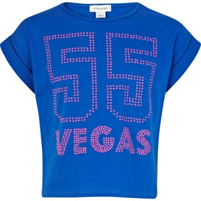 Girls blue Vegas cropped t-shirt