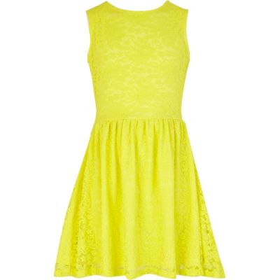 Girls yellow lace skater dress