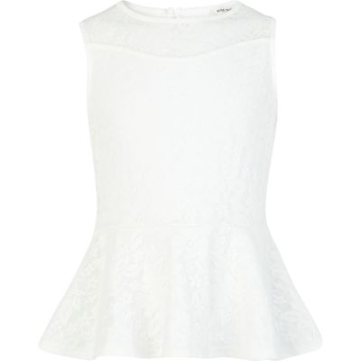 Girls cream lace peplum top