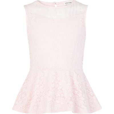 Girls pink lace peplum top