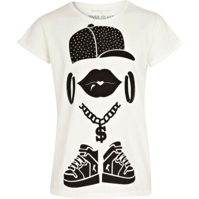 Girls white graffiti girl embellished t-shirt