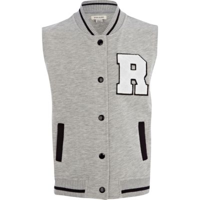 Girls grey sleeveless varsity jacket
