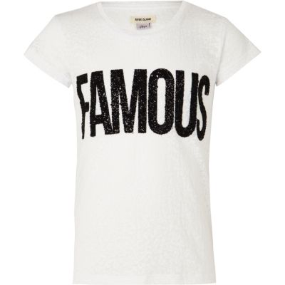 Girls white famous burnout t-shirt