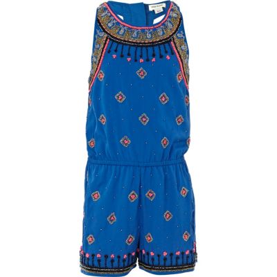 Girls blue embellished playsuit