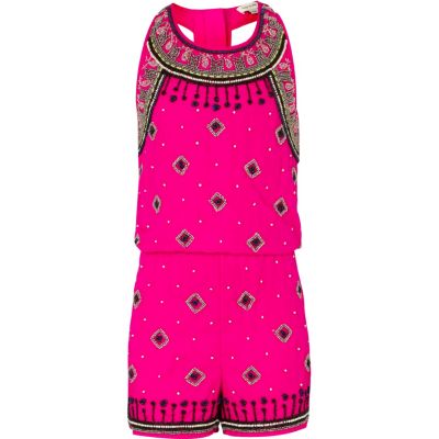 Girls purple embellished playsuit