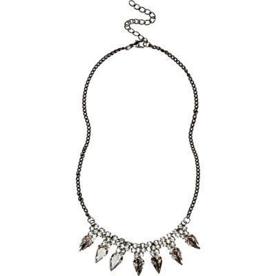 Girls silver tone diamante spike necklace