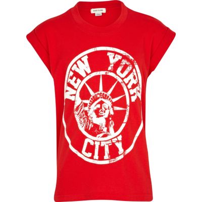 Girls red New York print oversized t-shirt