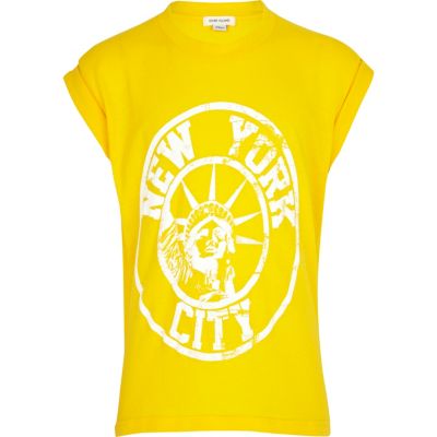 Girls yellow New York print oversized t-shirt