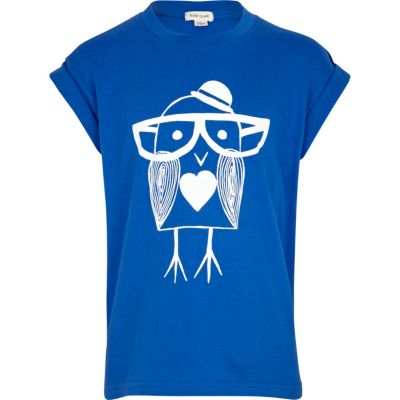 Girls blue bird print oversized t-shirt