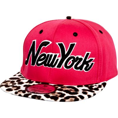 Girls pink leopard New York trucker hat