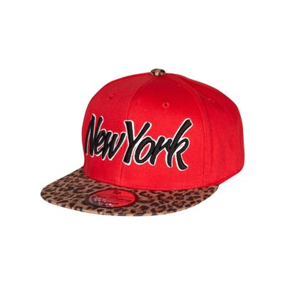 Girls red leopard New York trucker hat