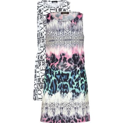 Girls white and cream 2 pack dresses