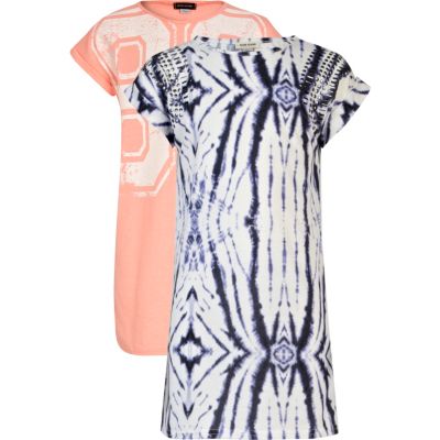 Girls cream and coral 2 pack dresses
