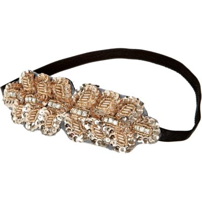 Girls gold tone sequin stretch headband