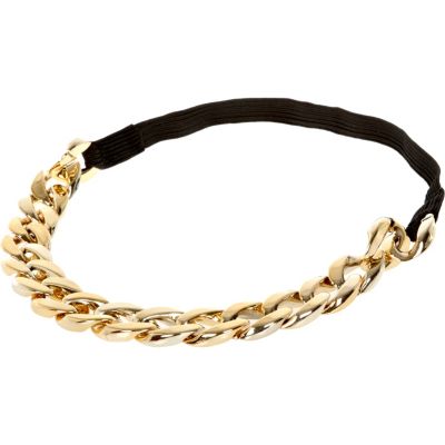 Girls gold tone chain stretch headband