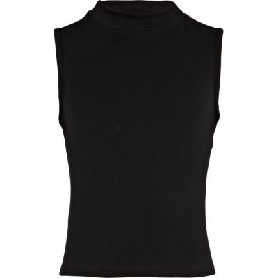 Girls black turtle neck sleeveless crop top