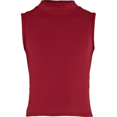 Girls red turtle neck sleeveless crop top