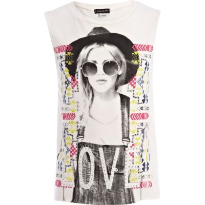 Girls cream aztec girl tank top