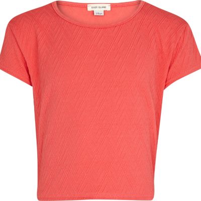 Girls coral textured cap sleeve crop top
