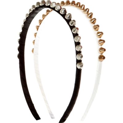 Girls black two pack studded alice bands