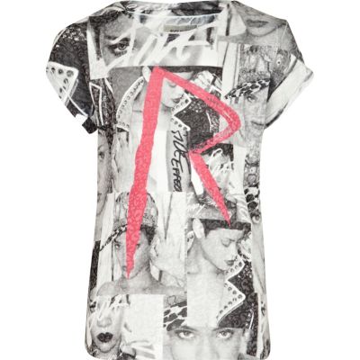 Girls white Rihanna print t-shirt