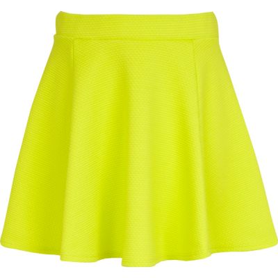 Girls lime green textured skater skirt