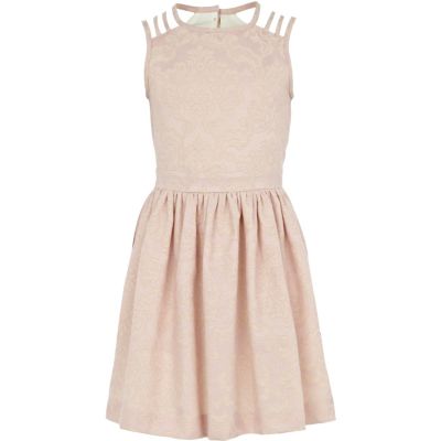 Girls light pink jacquard prom dress