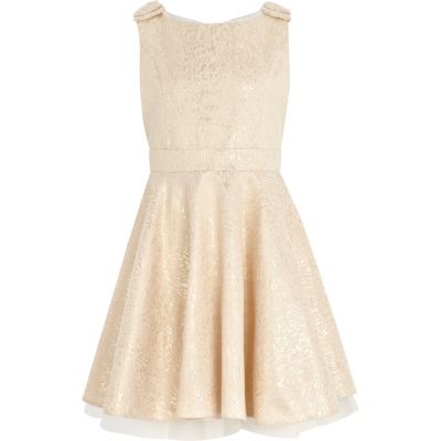 Girls yellow jacquard prom dress