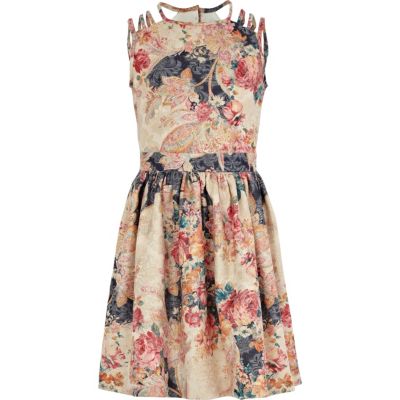 Girls pink floral prom dress