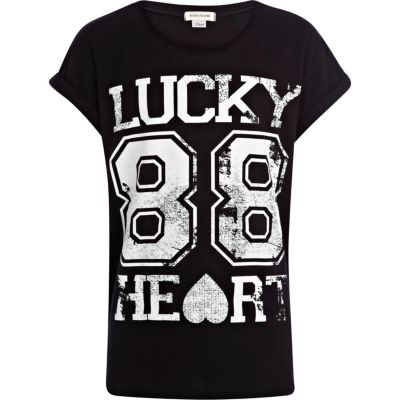 Girls black lucky 88 oversized t-shirt